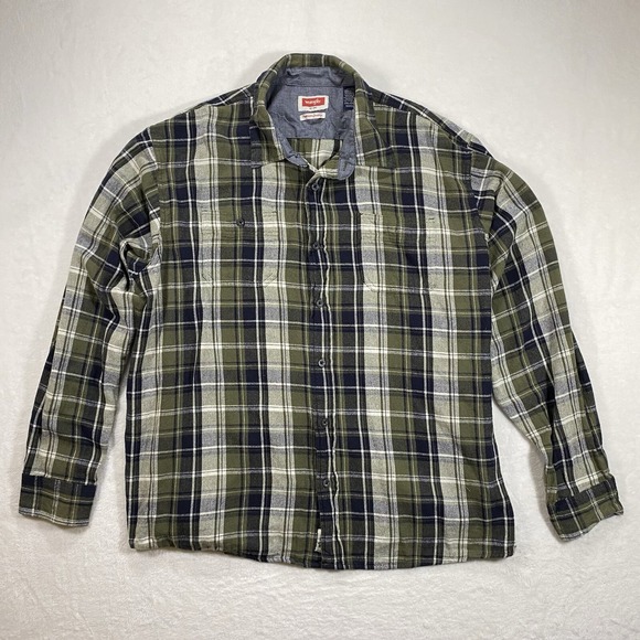 Wrangler Other - Wrangler Premium Shirt Men's 2XL Green Tan Plaid Flannel Long Sleeve Button Up